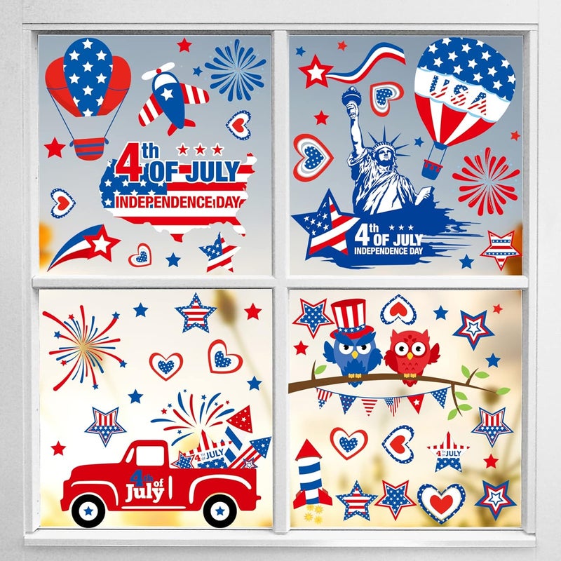 BV 101Pcs 9 Sheets 4th of July Window Clings, Memorial Day Decorations Stickers, Red White and Blue Decorations, Patriotic Independence Day Holiday Decor for Inside Outside (8x12inch) - Image 5